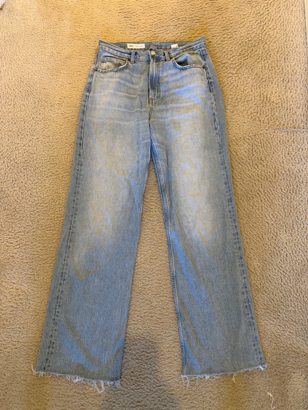 Zara Light Blue High Rise Straight Leg Jeans